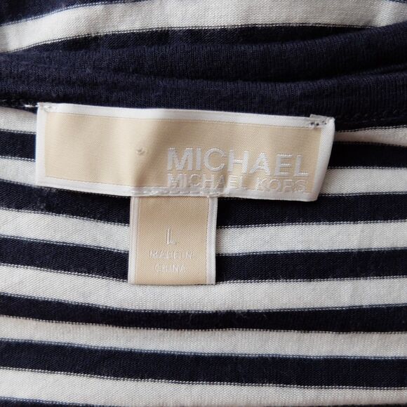 Michael Kors Black and White Striped Cold Shoulder Top Size Large - Picture 5 of 6